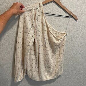 Future Collective Cream Pointelle Knit One Sleeve Sweater M NWT